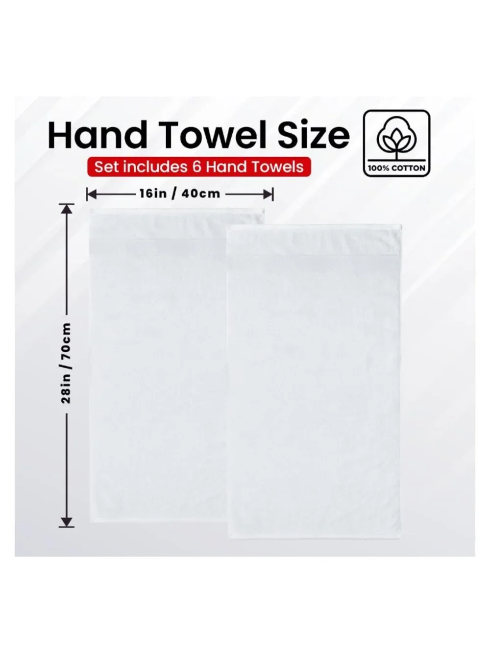 100% Cotton Hand Towels Set of 6 Ring Spun 600 GSM Soft Absorbent